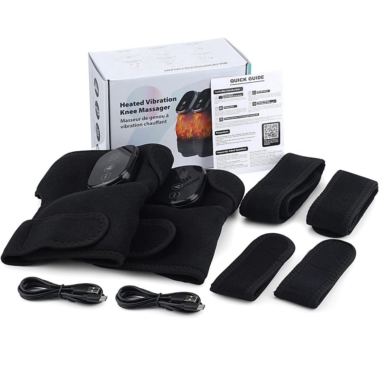 Knee Shoulder Elbow Massager Braces with Heat & VIBRATION-2PK-BLACK NEW