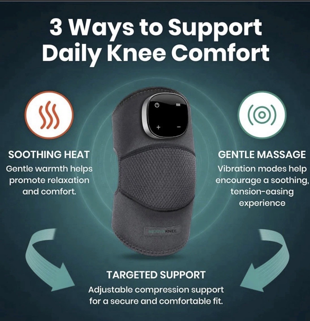 Rejuvacare RejuvaKnee Adjustable Cordless Rechargeable Knee Brace Wrap Gray