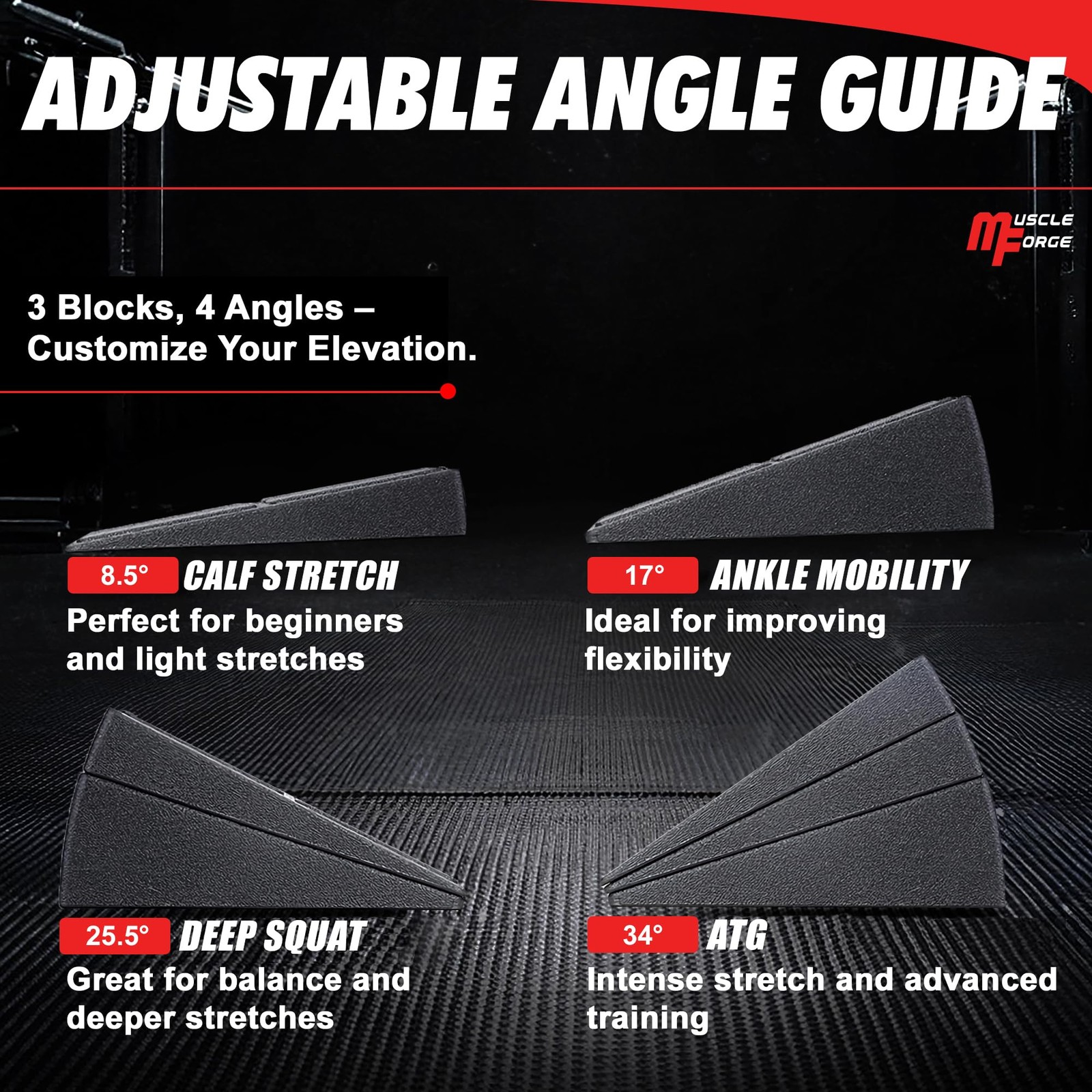 MuscleForge Squat Wedge Block – Heel Elevated Platform 30×16 cm, Black