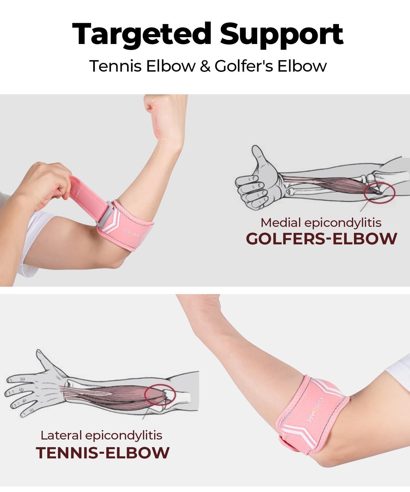 CURECARE Elbow Brace for Tennis & Golfers Pain Relief, New Updated Tennis Elb…