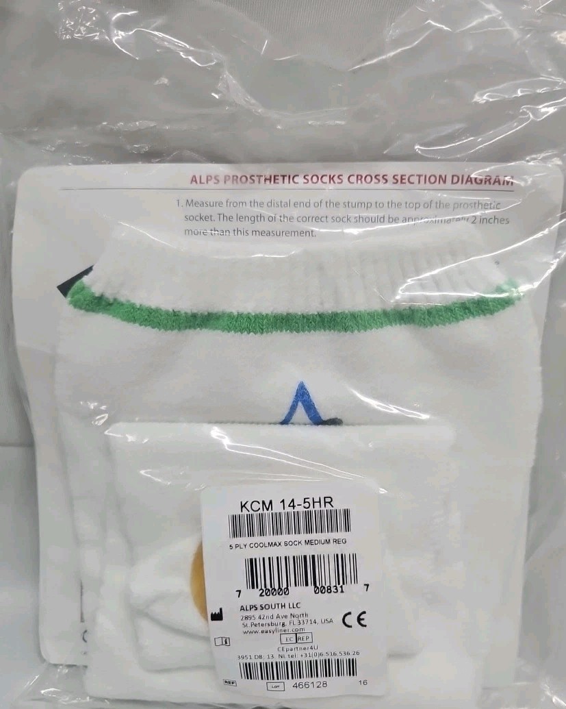 ALPS Prosthetic Sock – 5 Ply Coolmax Medium KCM 14-5HR Green Factory Sealed