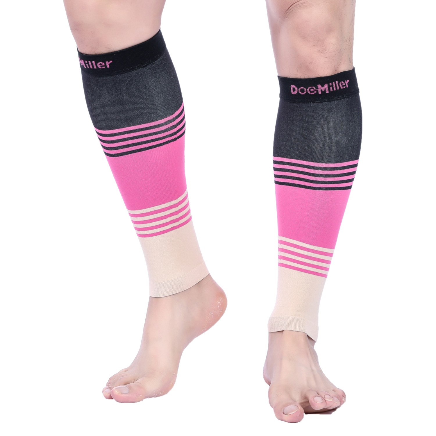 Doc Miller Calf Compression Sleeve 1Pair 20-30mmHg Varicose Veins BLACK/PINK/TAN