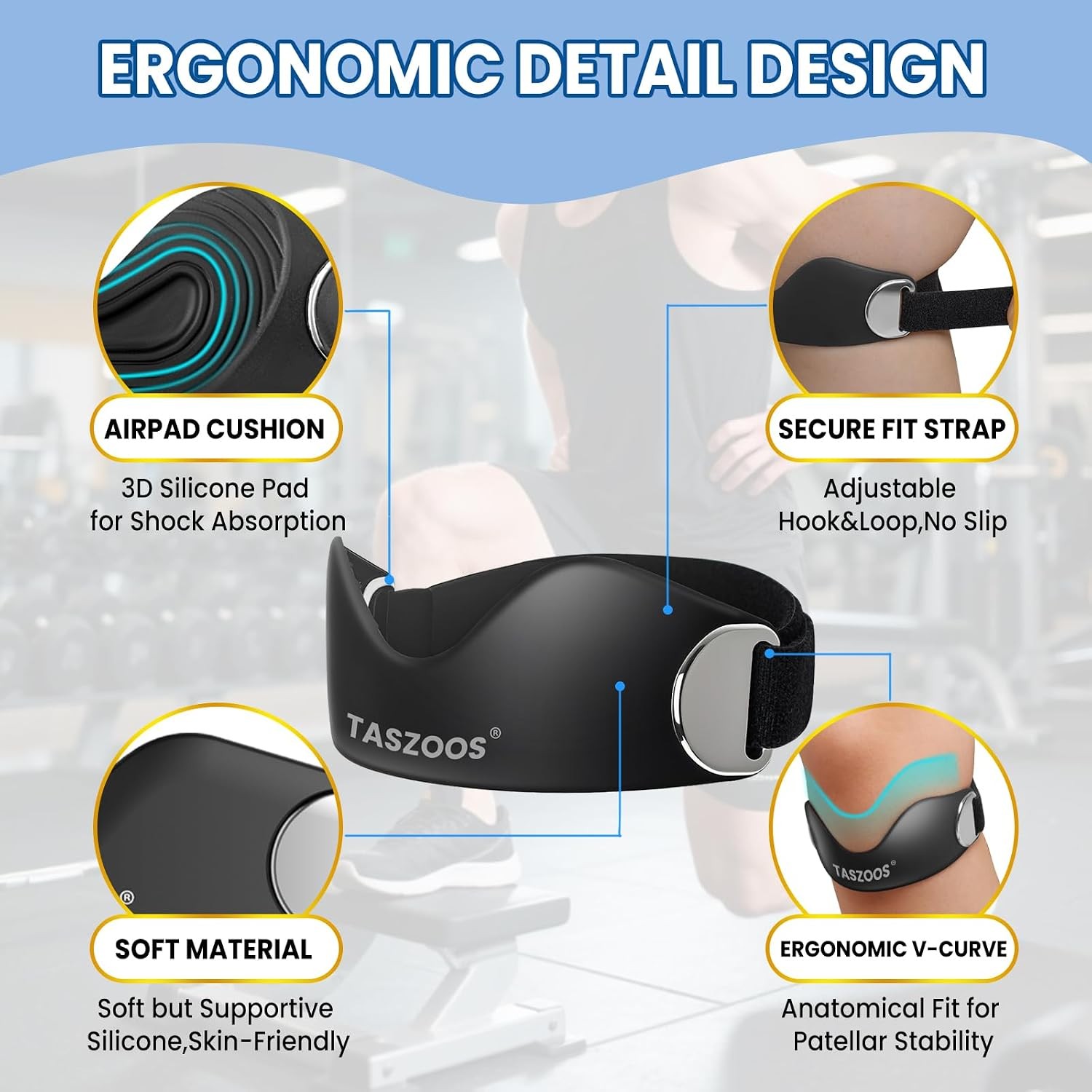 2 Pack Patellar Tendon Support Straps, Adjustable Non-slip Patellar Band, Black