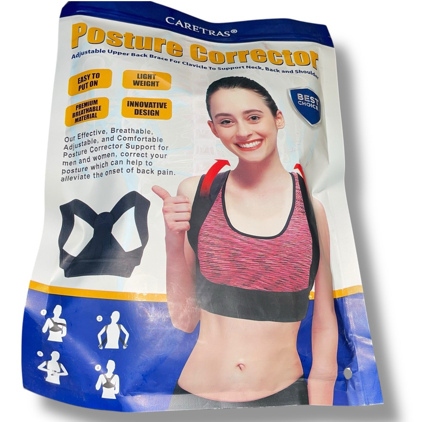 Caretras Posture Corrector Medium Adjust Back Shoulder Brace Pain Relief Black
