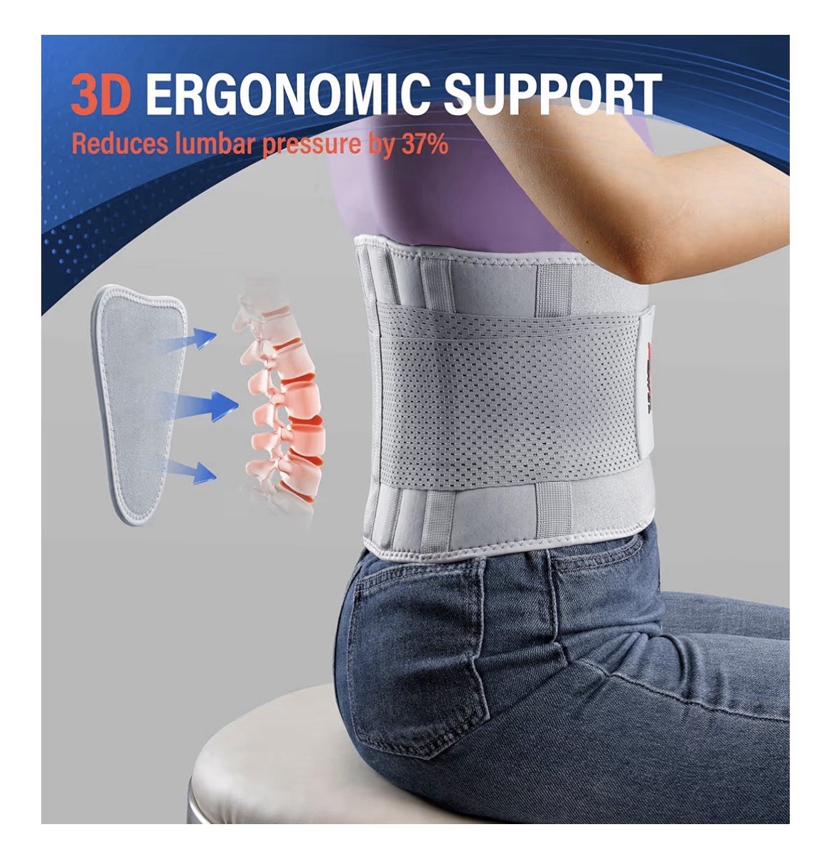 FEATOL Lumbar Support Back Brace. NEW in Box XXL 2X Adjustable Support