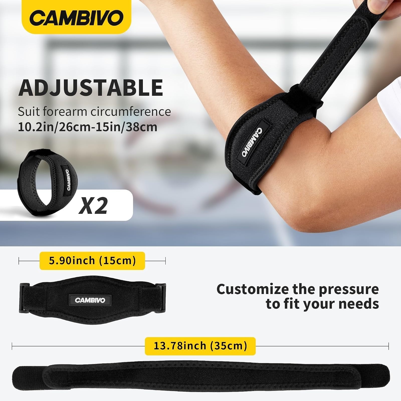 CAMBIVO Tennis Elbow Brace Straps 2 Pack Adjustable Tendonitis Support