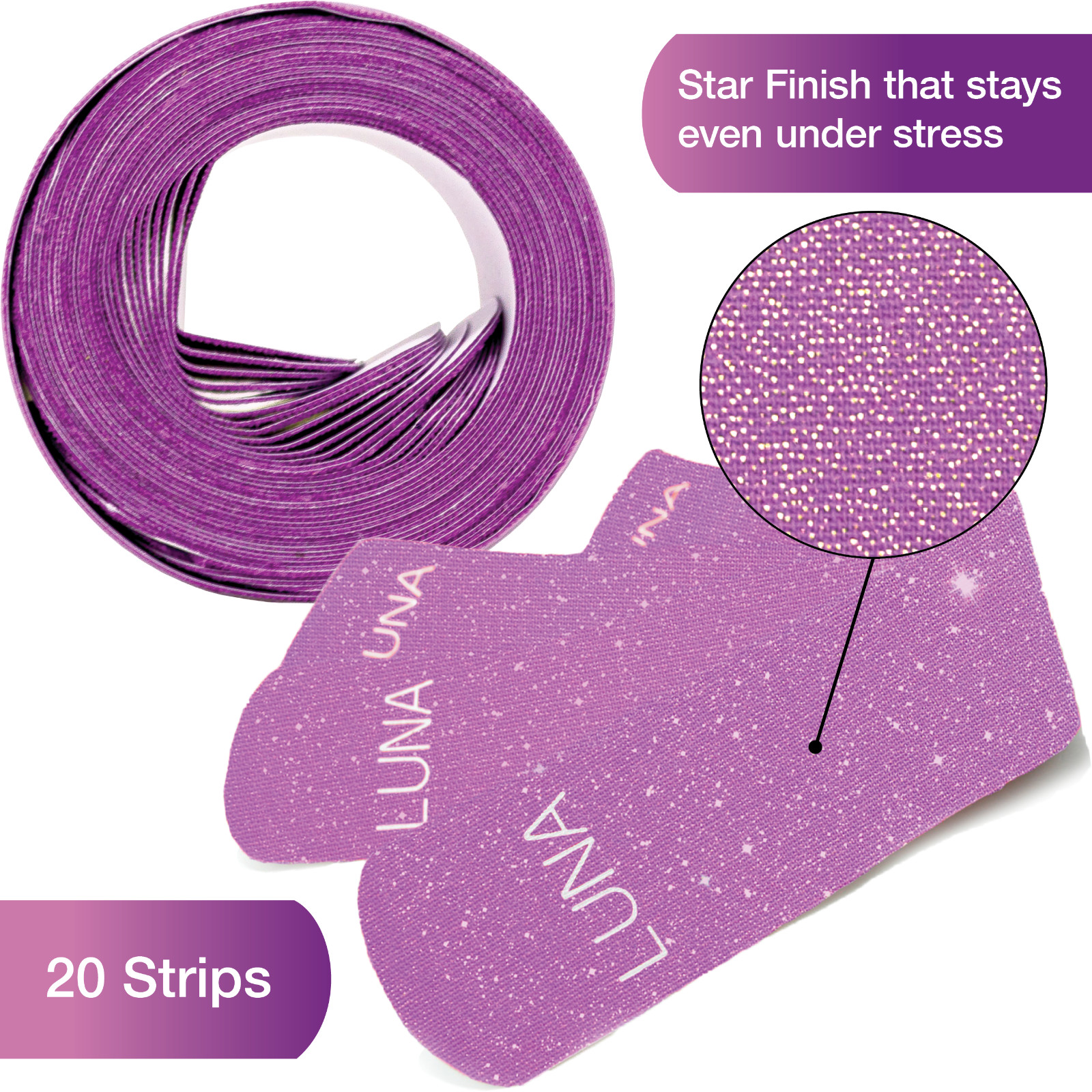 Luna Body Kinesiology Pro Tape Strips (20 Pre-cut Roll, 10″ x 2″, Purple Dream)