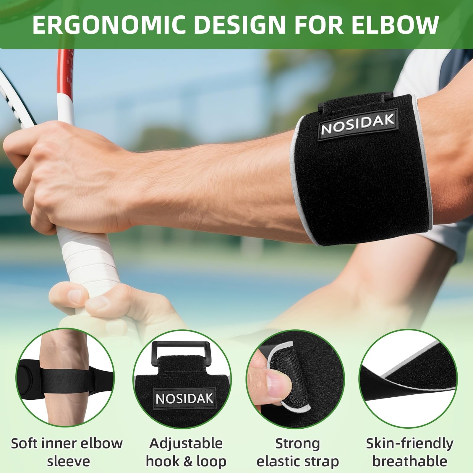 NOSIDAK Elbow Brace for Tendonitis and Tennis Women One Size, Black