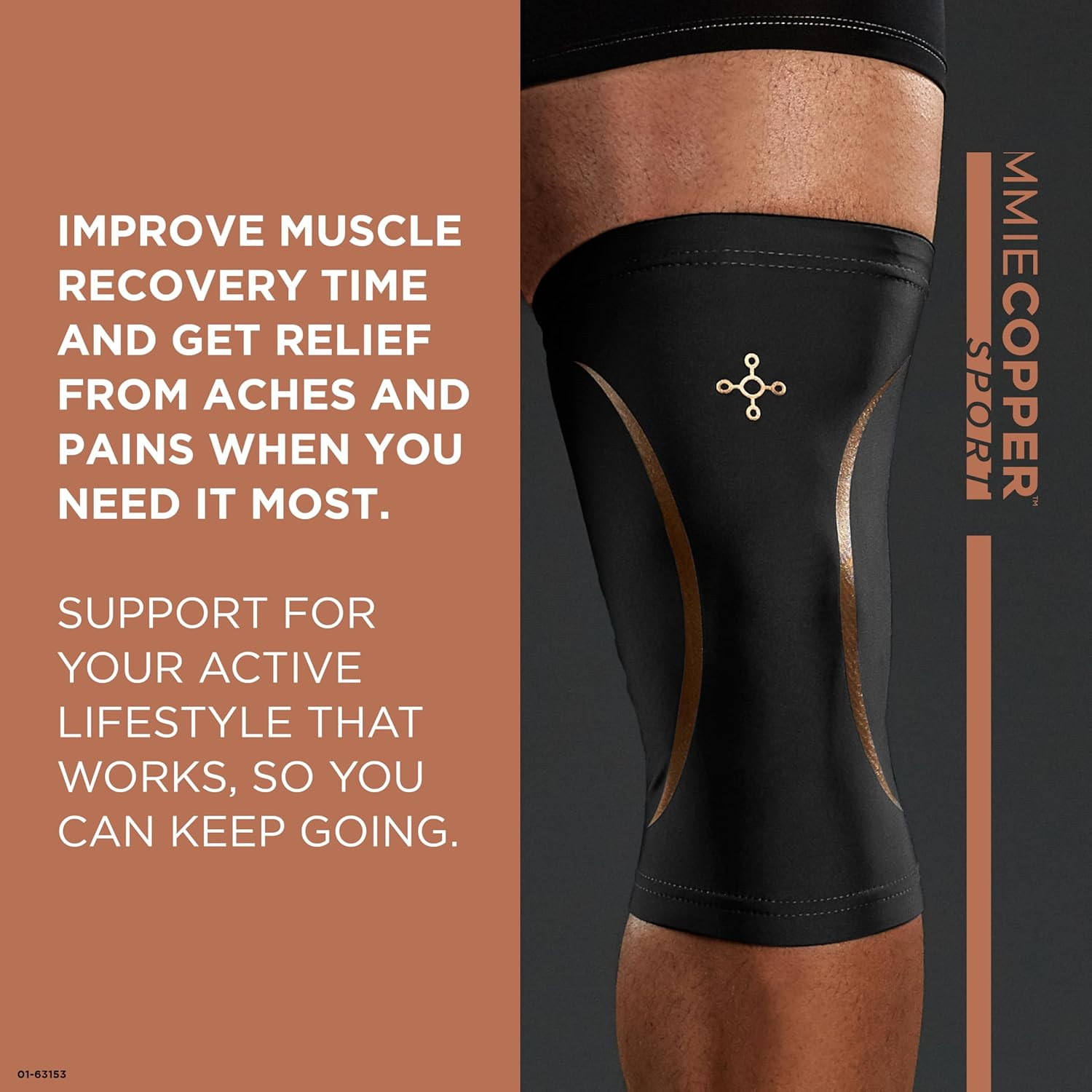 Knee Compression Sleeve L/XL Black 15-20 mmHg Copper Infused Support