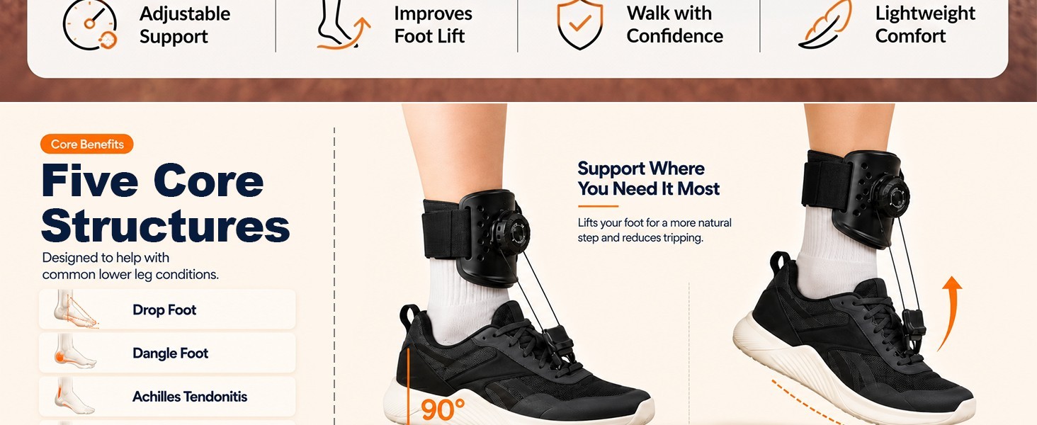 Foot Drop Brace adjustable Soft Walking Support Longer Comfort Straps Orthotics