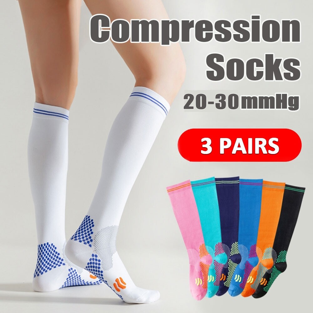 3 Compresion Medias DE Alivia el Dolor de las Piernas Para Varices Tobillos Pies