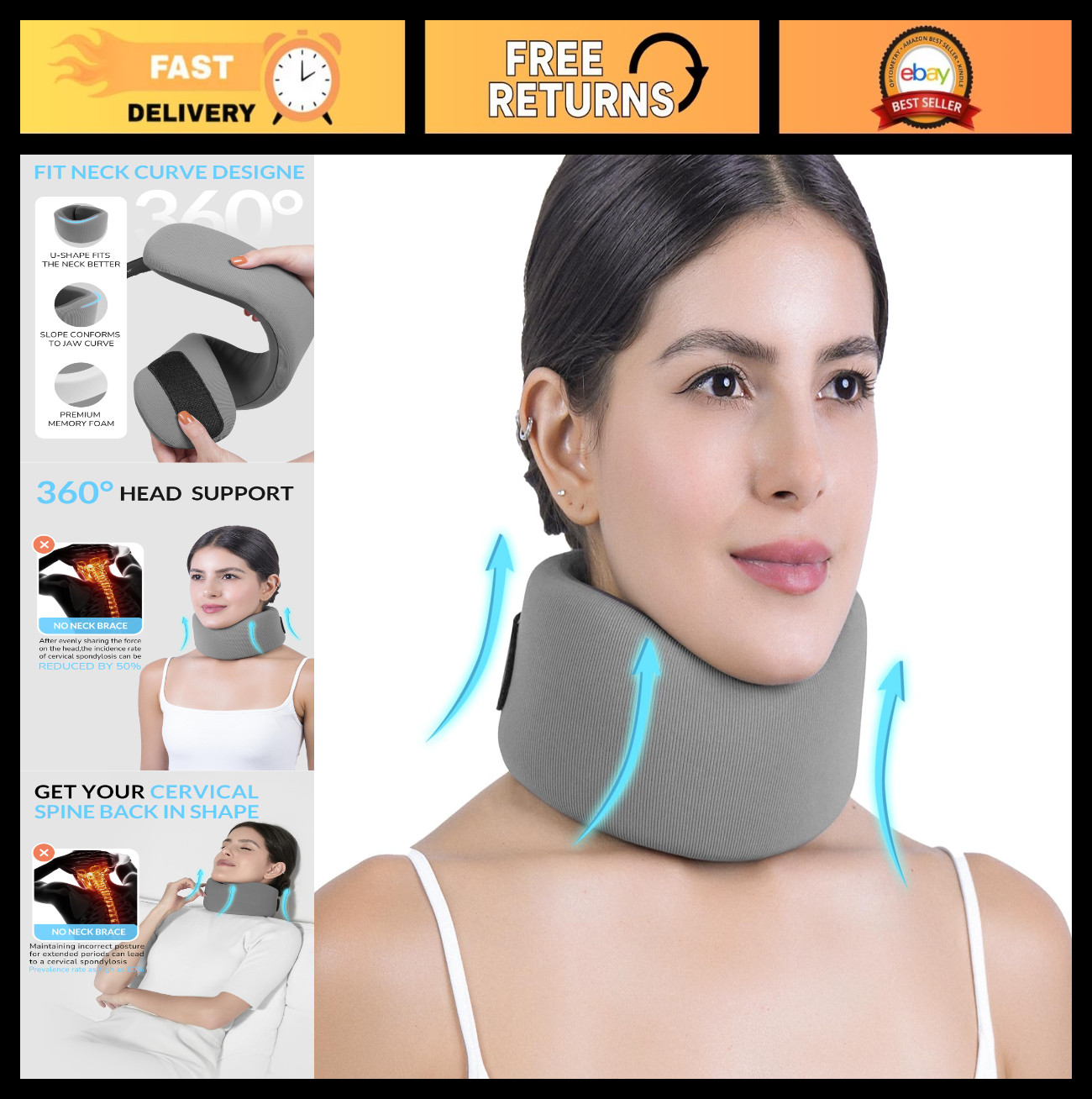 Ergonomic Neck Brace for Pain Relief & Support – Soft Cervical Collar for Stabil