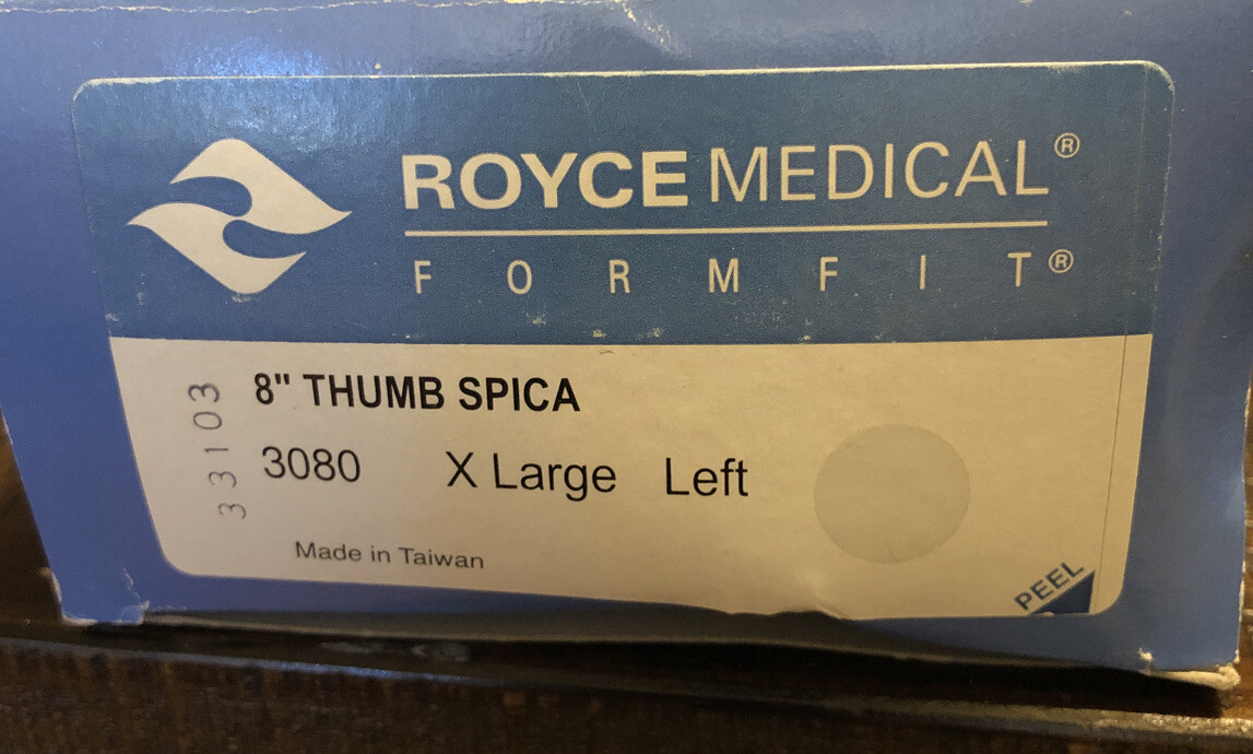 ROYCE MEDICAL Formfit Thumb Spica Black Brace 8″ XL Left 3080