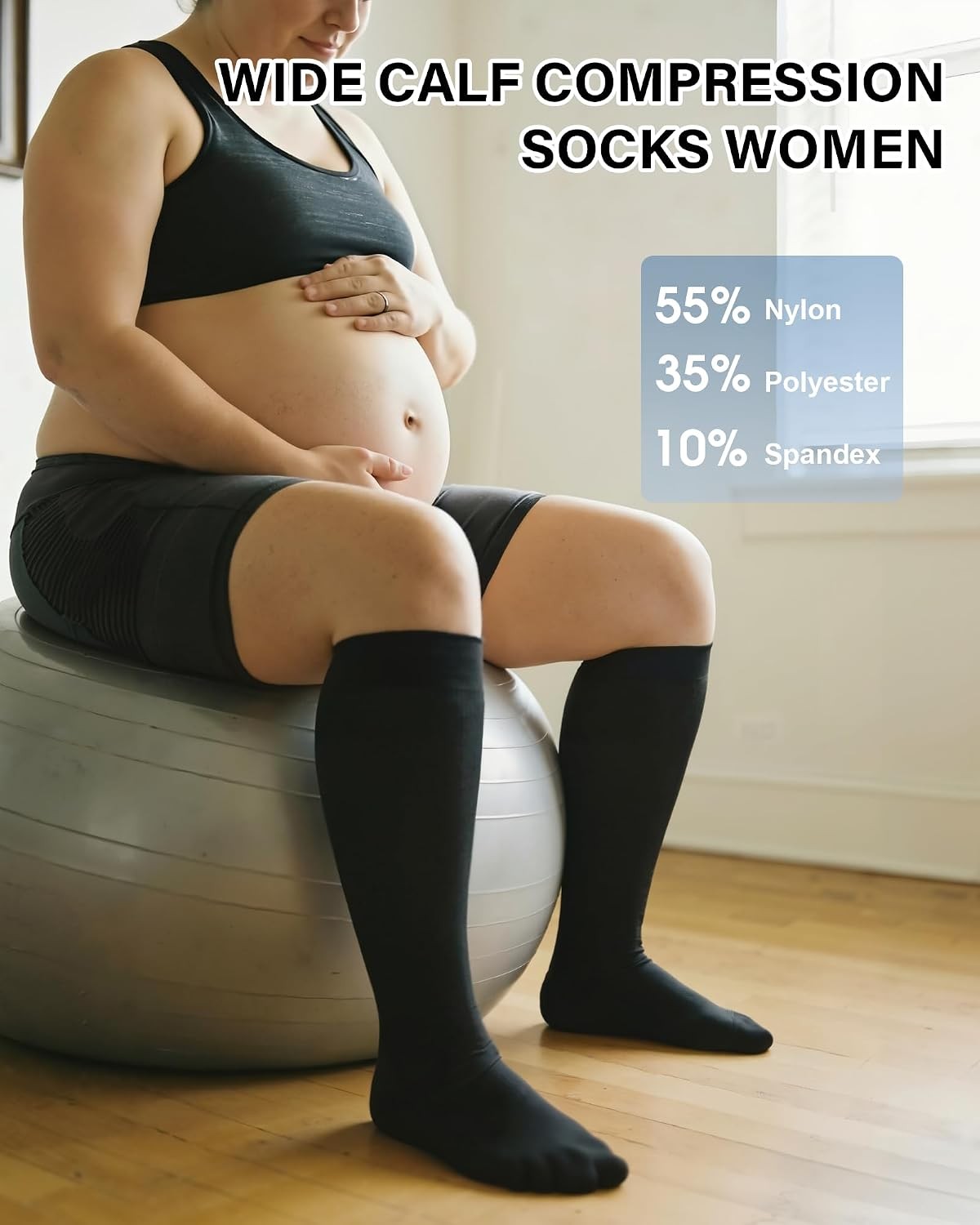 3 Pairs Wide Calf Compression Socks 15-20 mmHg