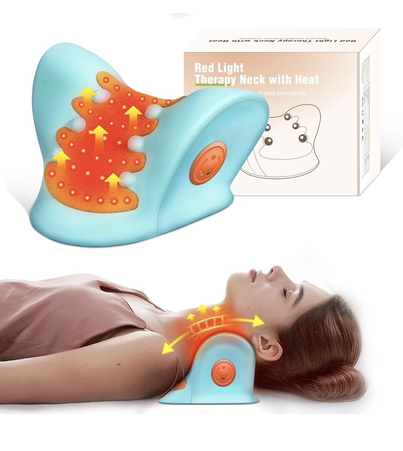 Heated Neck Pillow, Red Light Therapy for Neck Pain Relief, Portable Neck Stretc