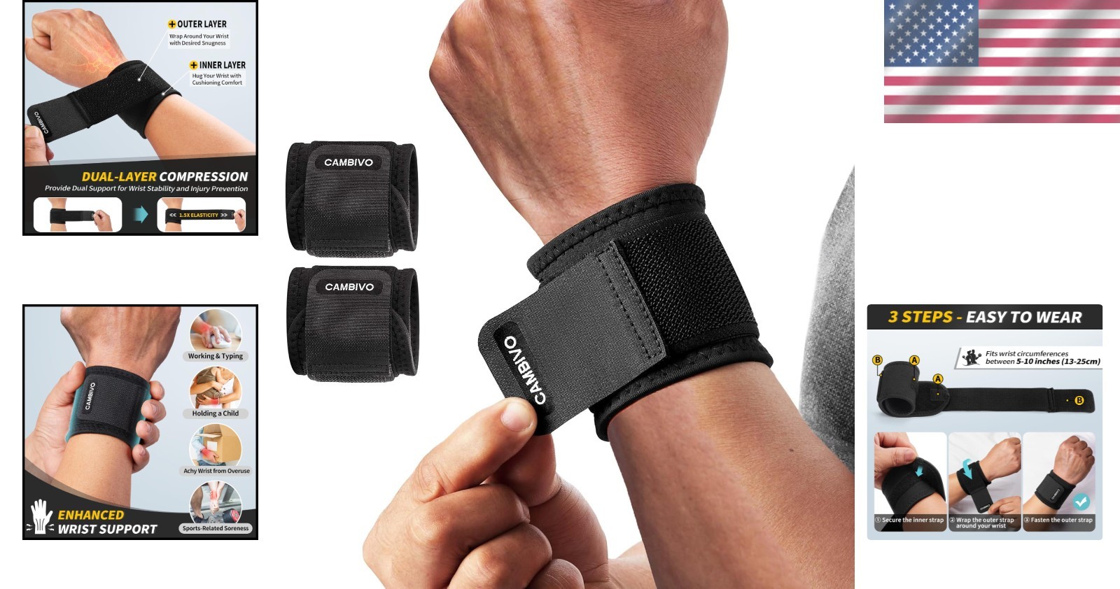 2-Pack Adjustable Wrist Brace for Carpal Tunnel Relief – Both Hands Support
