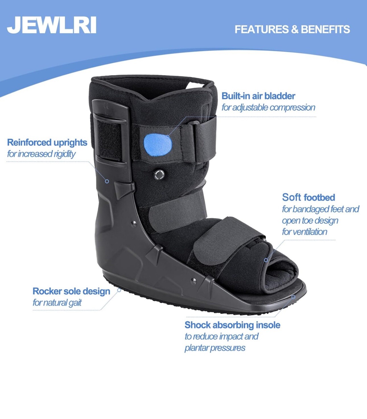 Jewlri Walking Boot With Air Pump and Release Adjustable Fit Size LARGE