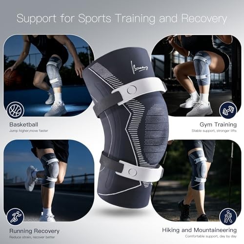 Knee Brace Compression Support with Side Stabilizers, Patella Pad & Straps XXL