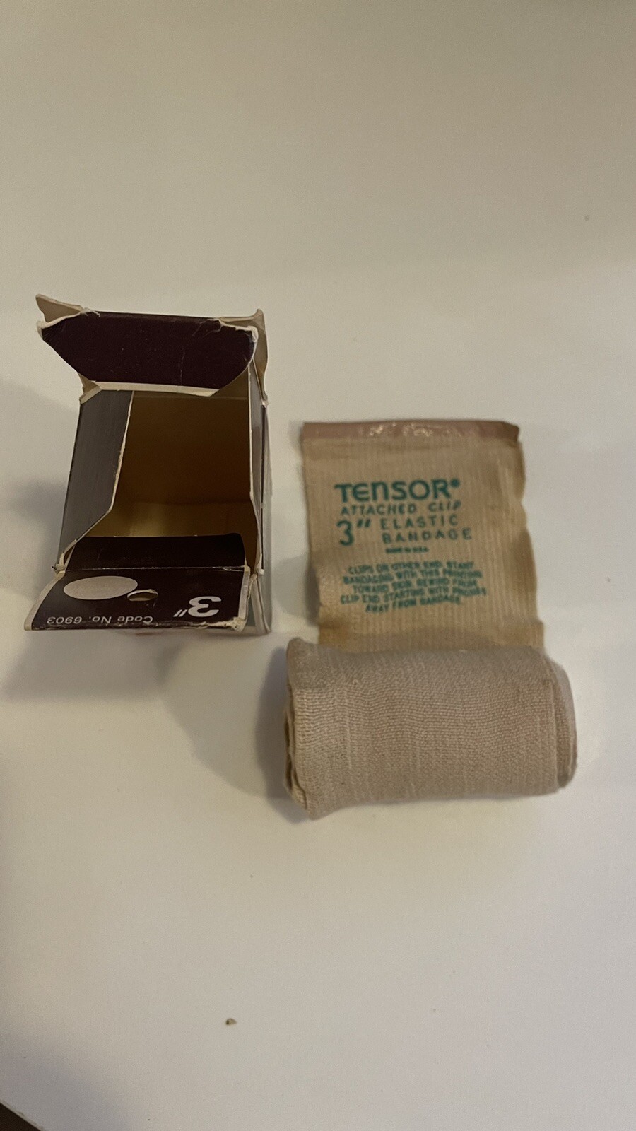 Vintage Kendall Tensor Attached Clip 3″ Elastic Bandage with Box