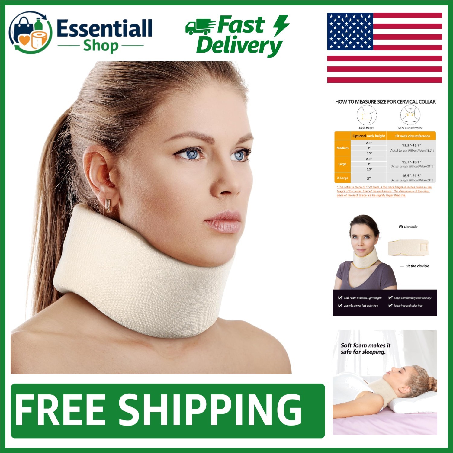 Adjustable Soft Foam Cervical Collar – Relieve Neck Pain & Comfortably Sleep