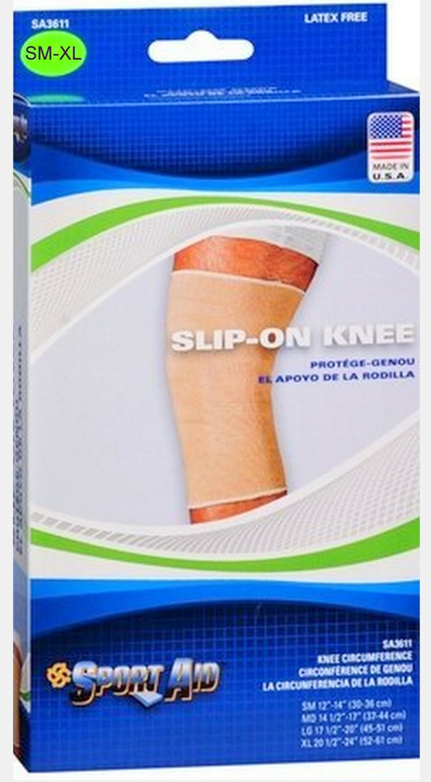 Sport Aid Slip-on Knee Brace Beige Latex Free S, M, LG, XL YOU CHOOSE!