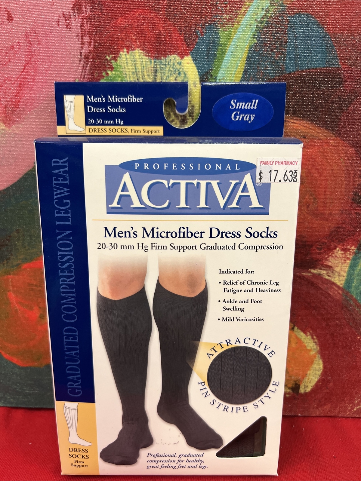 ACTIVA Microfiber Dress Socks Men 20-30mmHG Graduated Compression Grey Small NIB