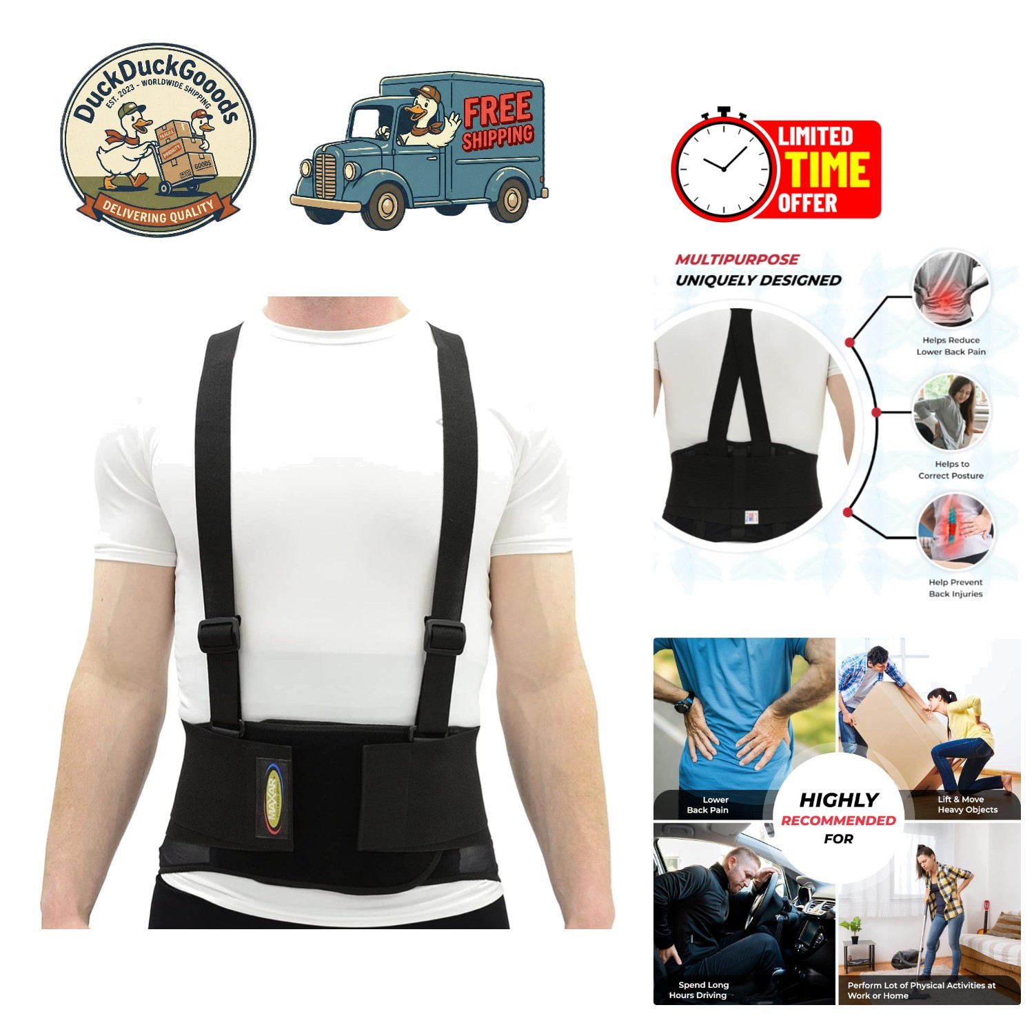 Adjustable 8″ Back Support Brace – Industrial Design for Lumbago & Heavy Lifting