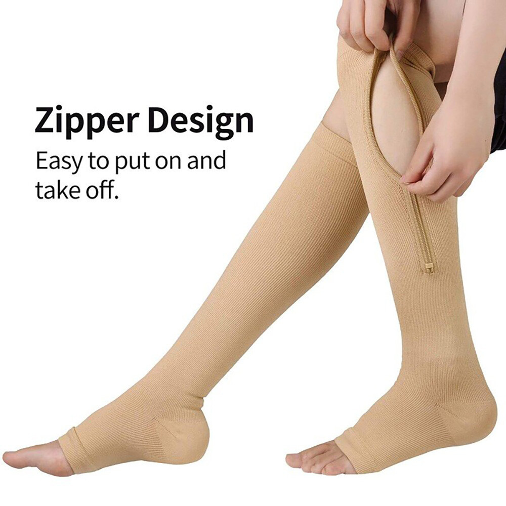 Women Men Open Toe Zipper Compression Socks 20-30mmHg Leg Calf Support Stockings