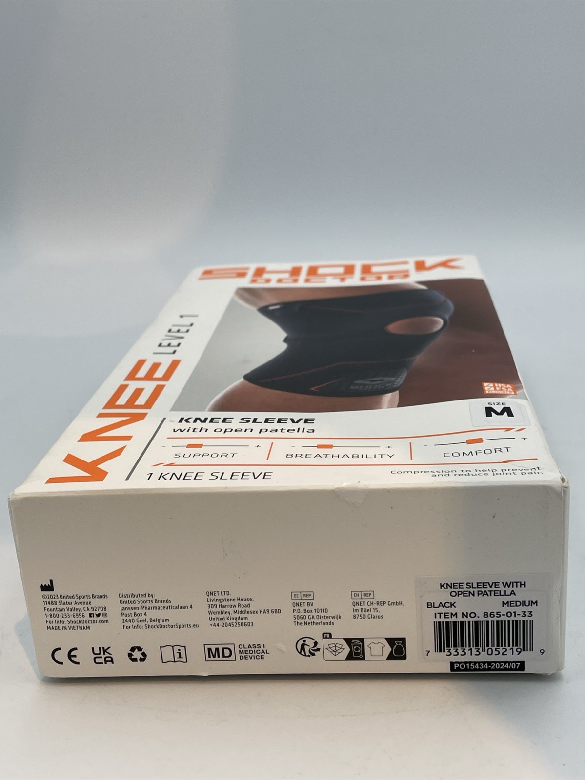 Shock Doctor Knee Compression Sleeve W/ Open Patella Coverage Level 1 – Medium M