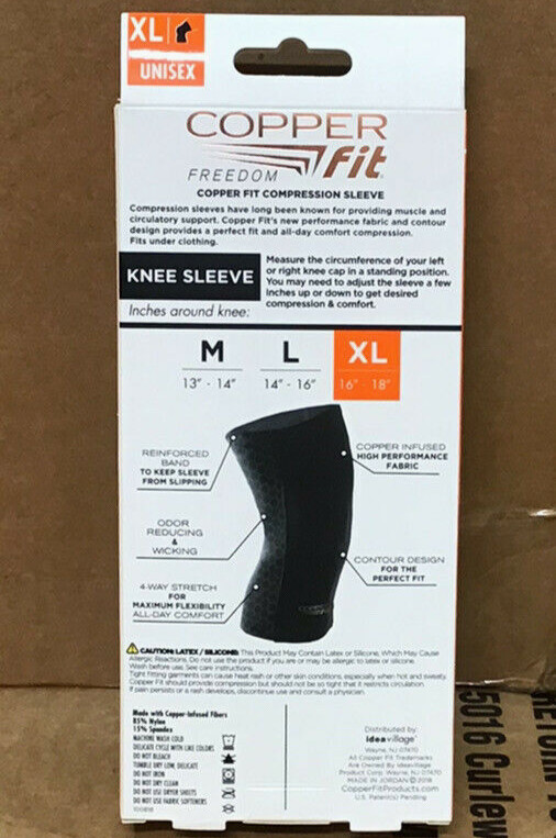 Copper Fit Compression Knee Sleeve Size XL Black