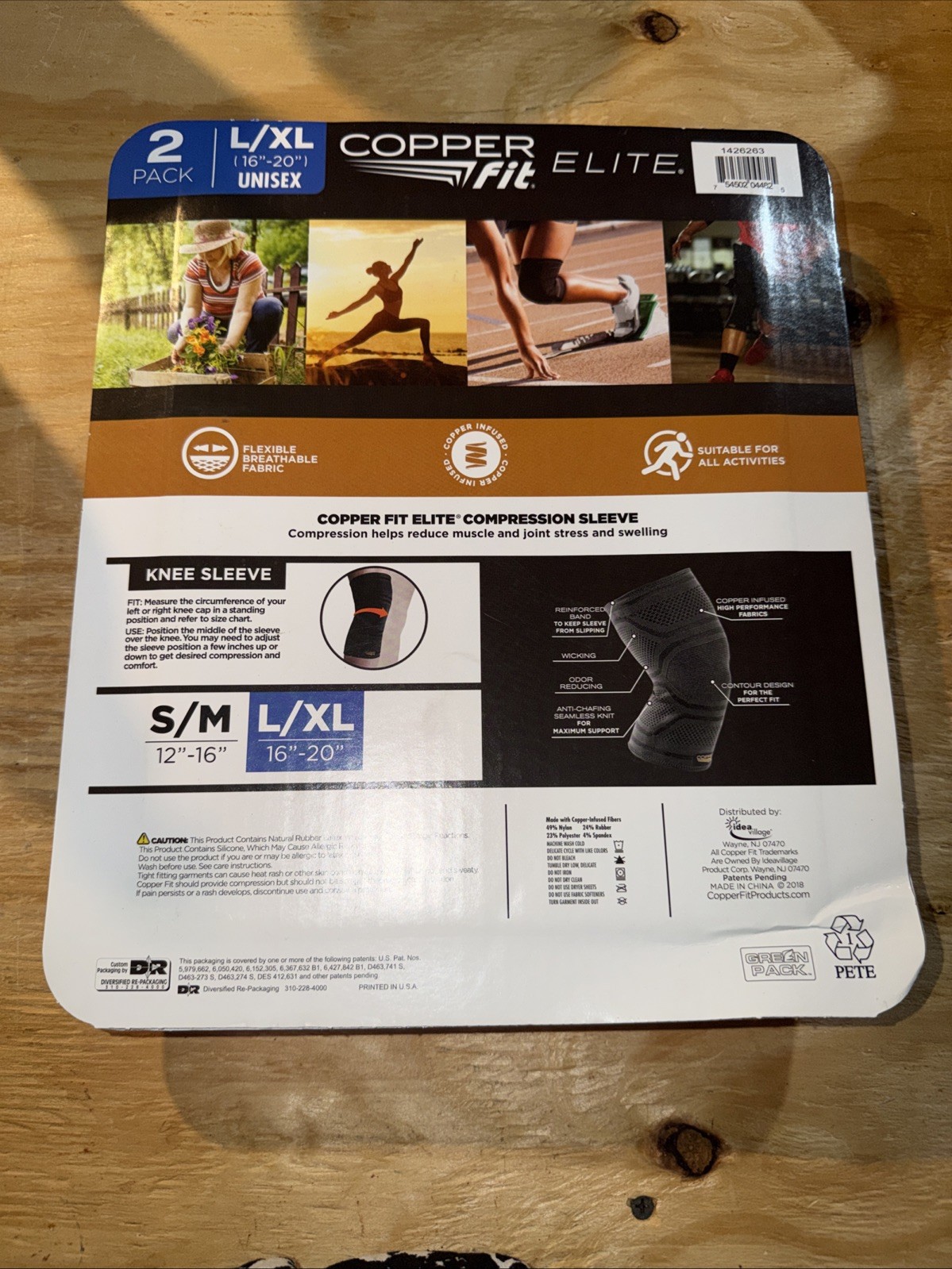 Copper Fit Elite Knee 2-pk Compression Sleeves (Black) – Size L/XL SEALED NEW