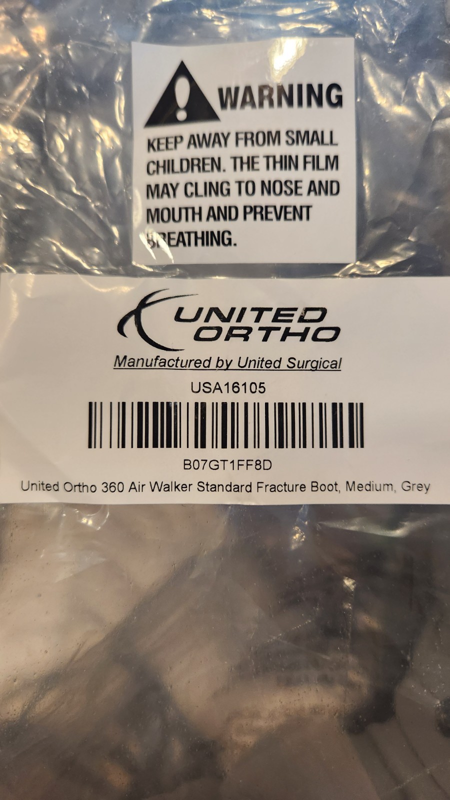 United Ortho 360 Air Walker Standard Fracture Boot Medium Grey Adjustable