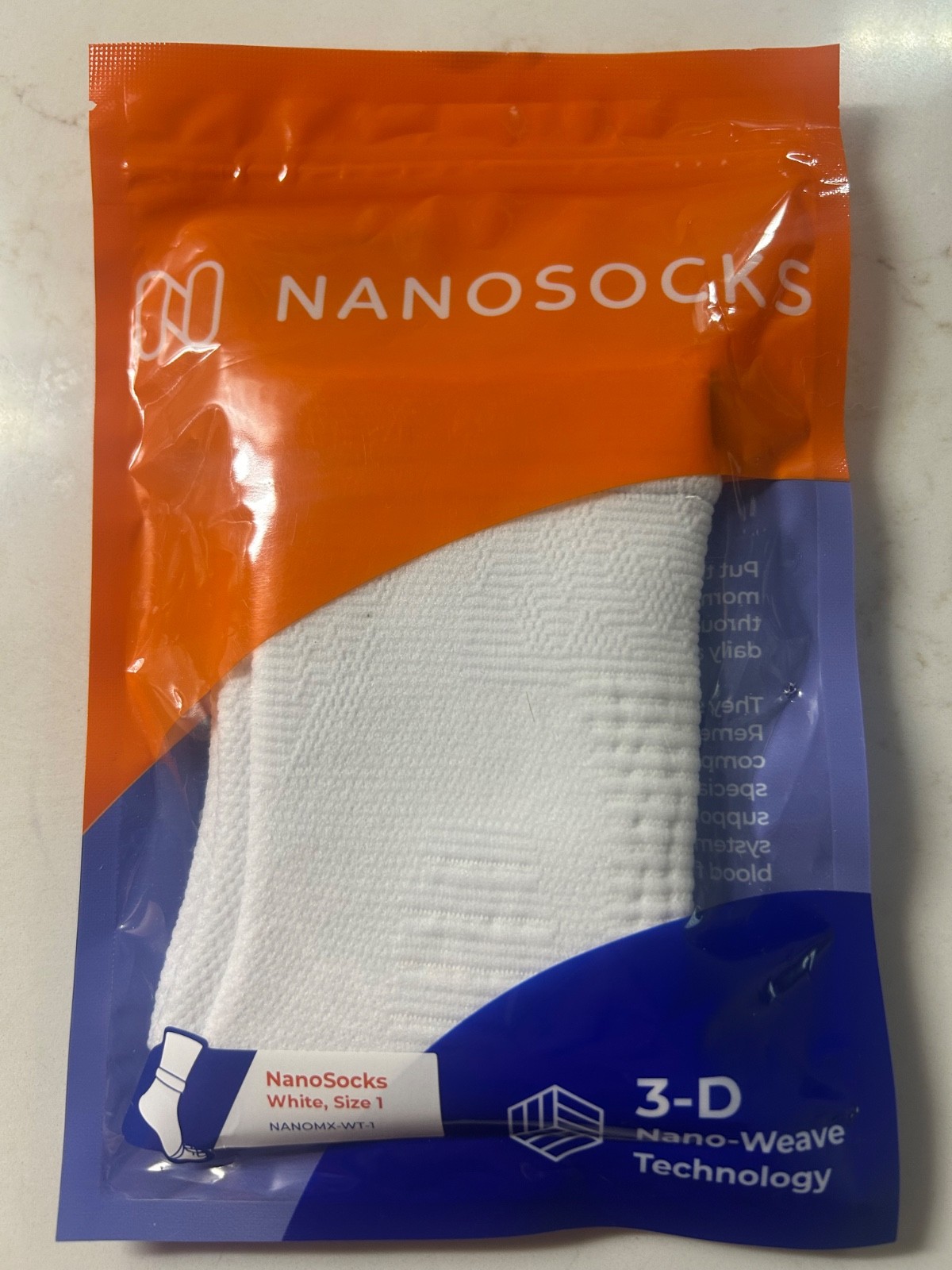 NEW Nanosocks 3D Nano-Weave Technology White Size 1 (NANOMX-WT-1) Compression