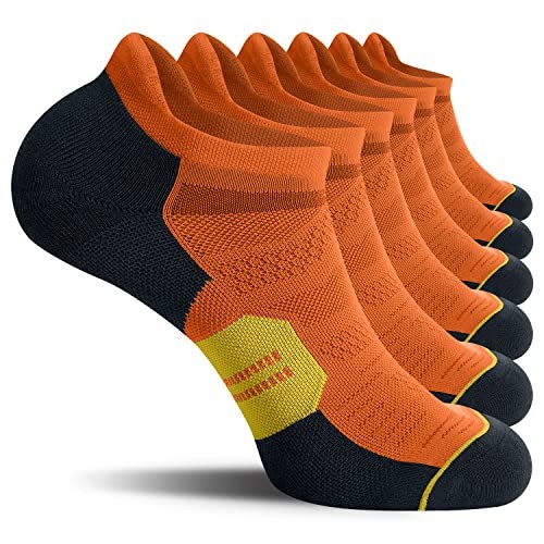 Men’s Ankle Running Socks with Cushion, Arch Support Low Cut Large Orange