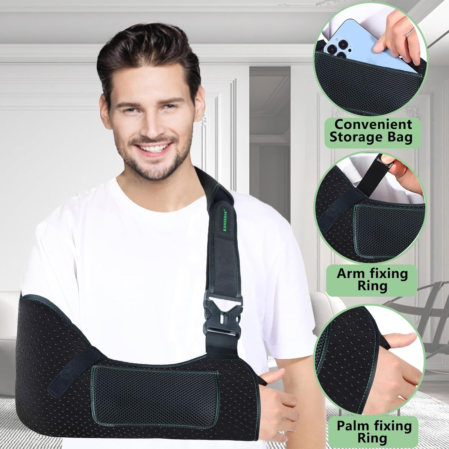Arm Shoulder Sling for Men and Women,Porous Comfort Medical Sling with Pocket Sh