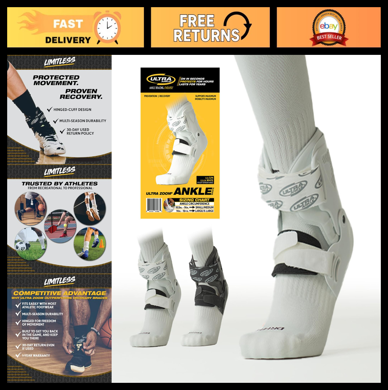 Ultra Zoom Ankle Brace for Sports Injury Recovery & Prevention – Hinged Support