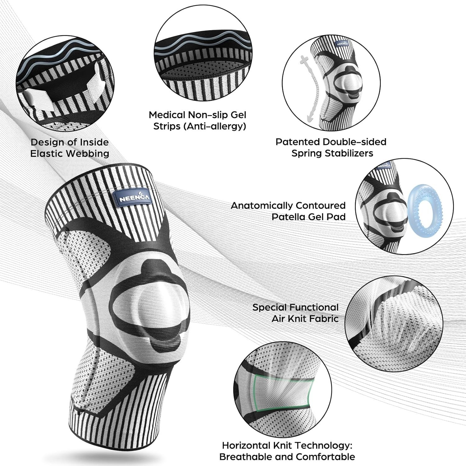 Medical Compression Knee Sleeve with Stabilizers & Patella Support – Black-Gray