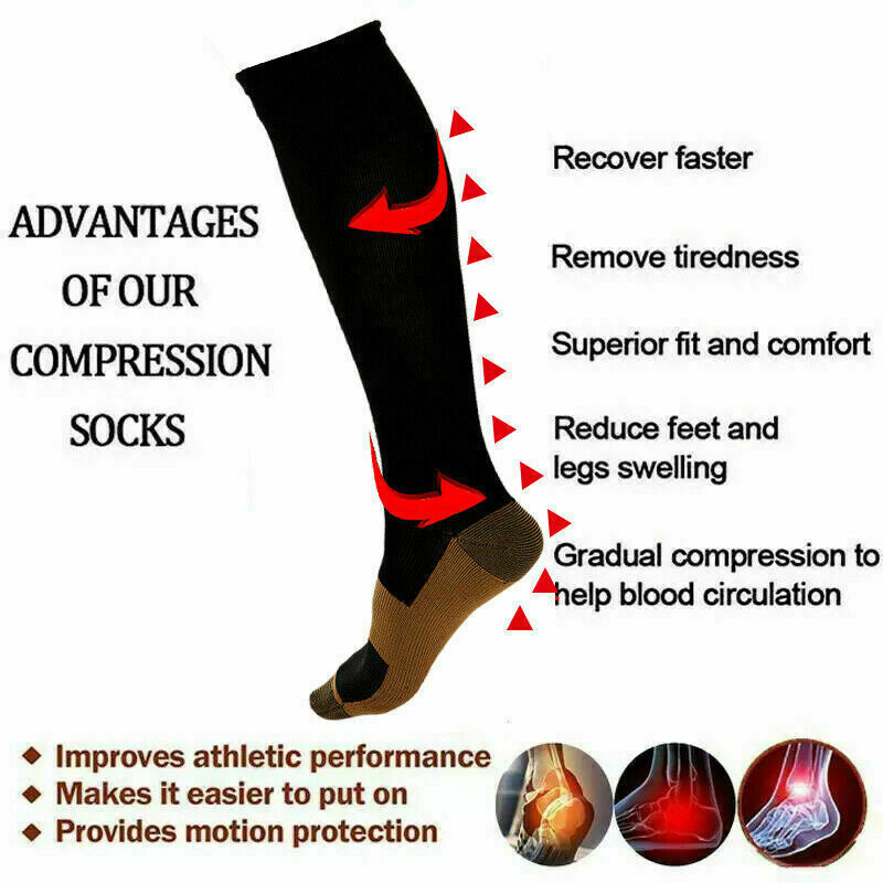 (3 Pairs) Copper Compression Socks 8-15mmHg Moisture Wicking Support Stocking XL