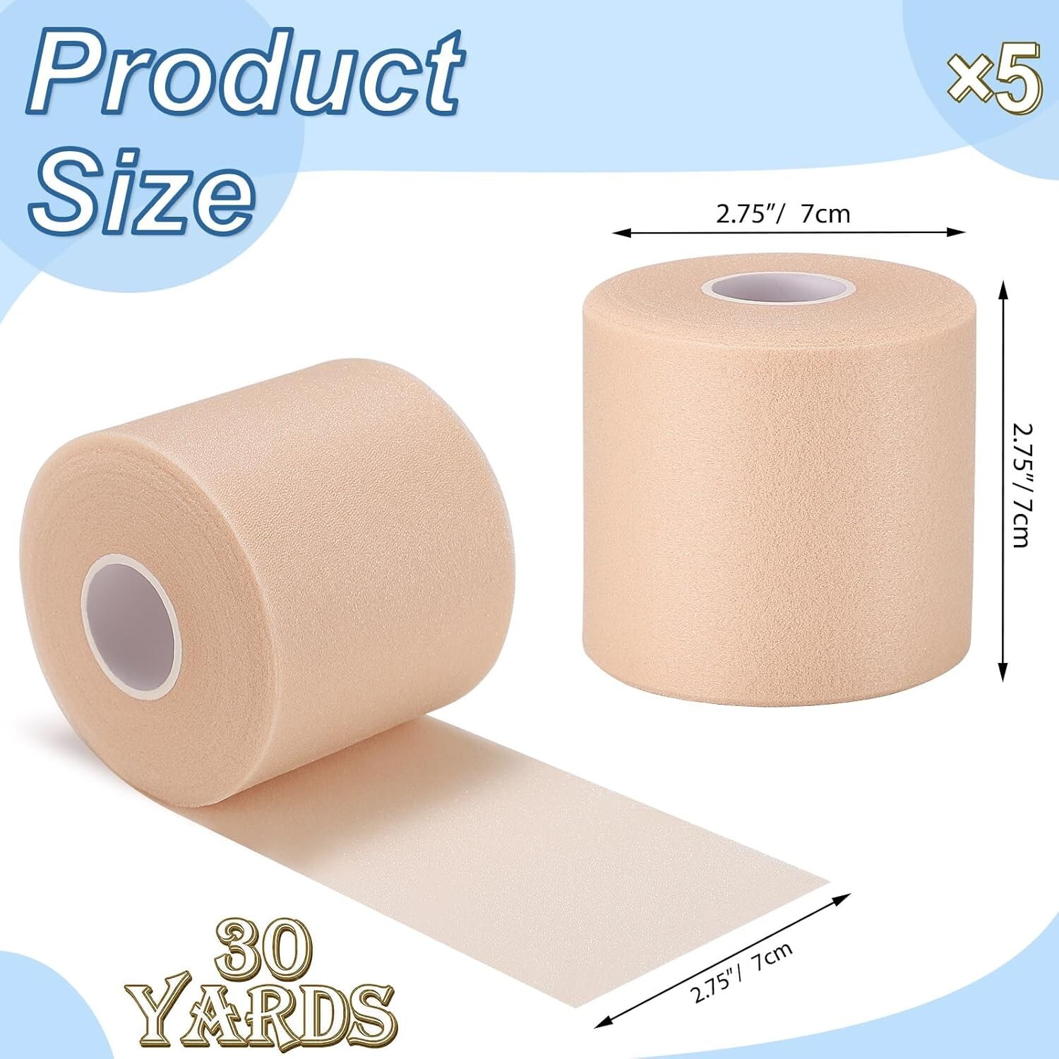 Elastic Pre-Wrap Athletic Tape for Versatile Body Support – Set of 5 Rolls