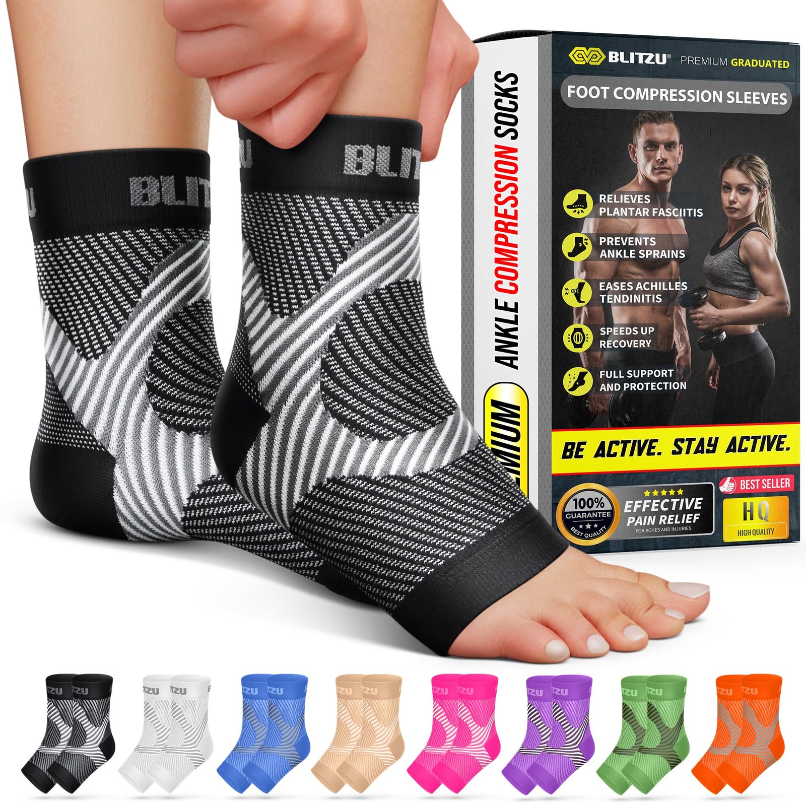 Compression Socks for Plantar Fasciitis, Large/X-Large (1 Pair), Black