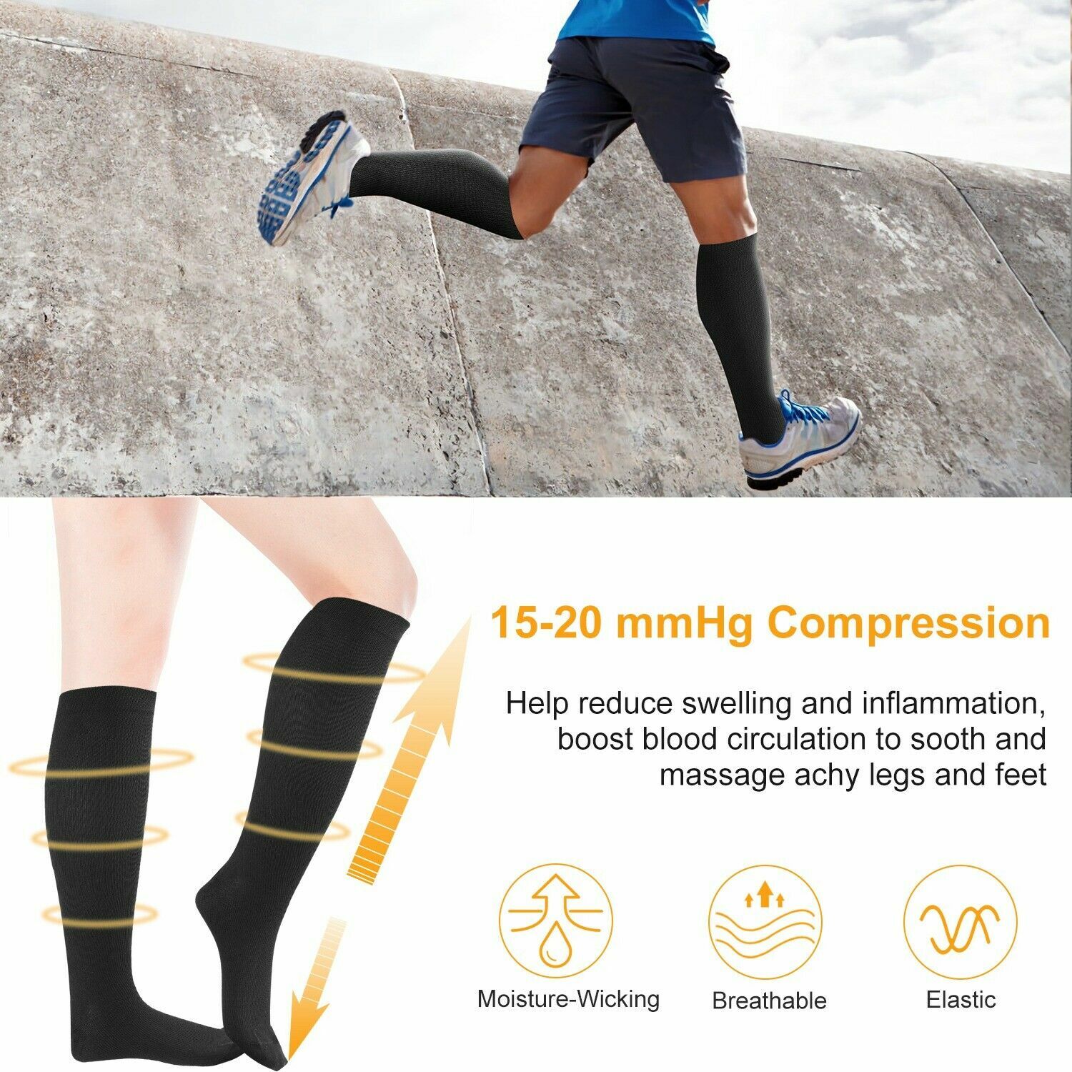 3/6 Pairs Compression Stockings for Men and Women 15-20 Close Toe Socks S/M/L/XL