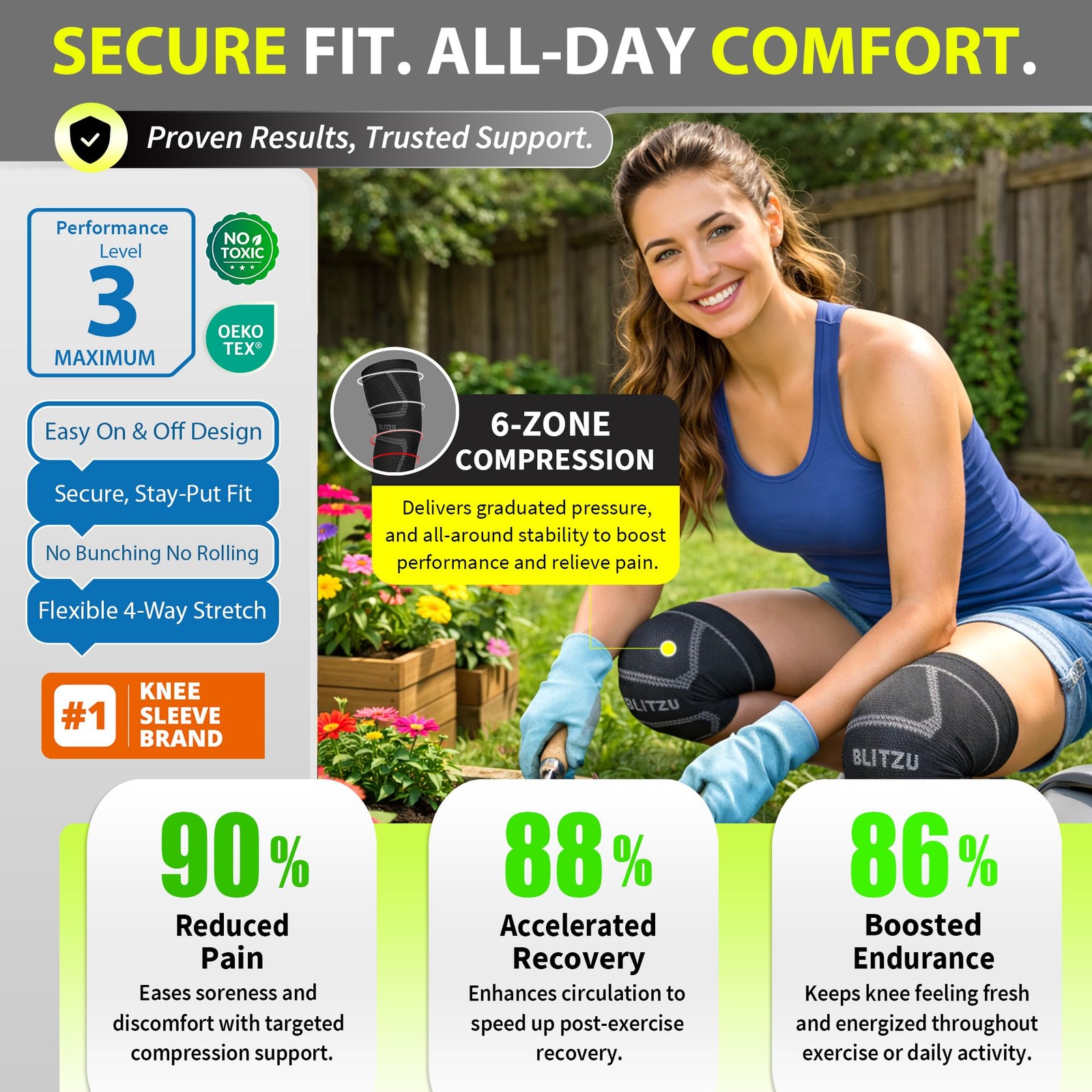 Knee Brace for Meniscus Tear 2 Pack, Compression Large (1 Pair), Black