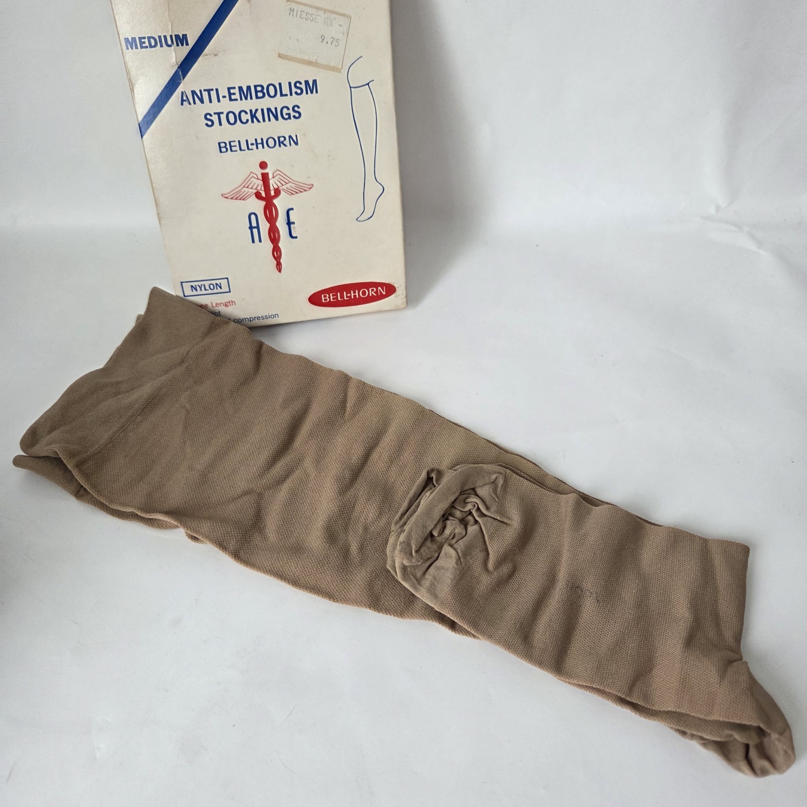 Vintage Bell-Horn Sz Medium Beige Anti-Embolism Knee Length Closed Toe Stockings