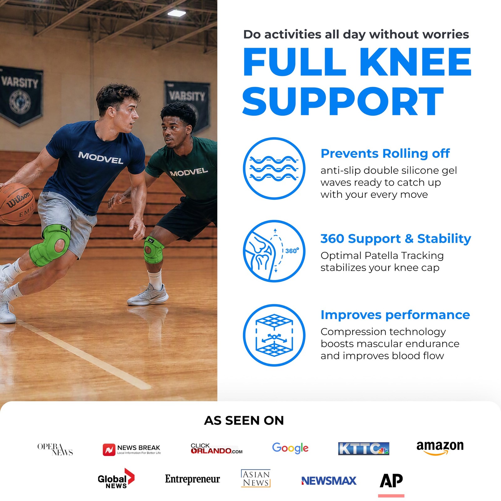 Modvel ELITE Knee Brace for Men and Women – Patella Gel Pads and Side Stabili…