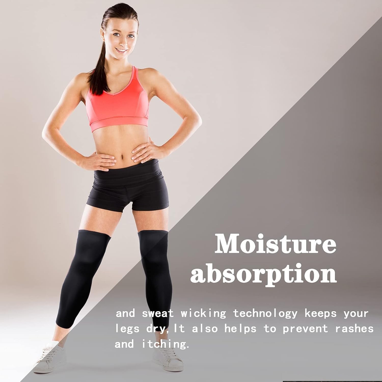 Breathable Black & White Compression Leg Sleeves – Ideal for Sports, Large Size