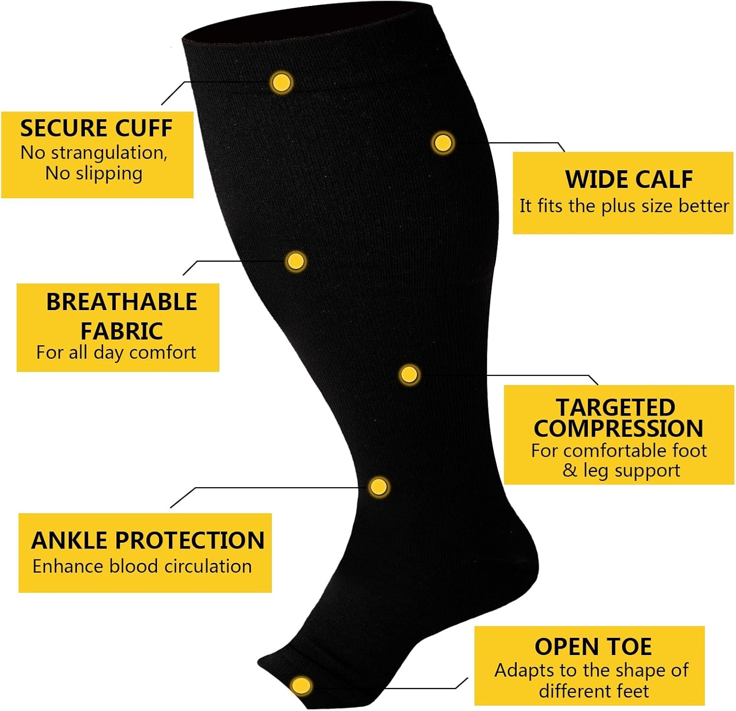 LOUSGUTA Open Toe Compression Socks 15-20 mmHg Wide Calf