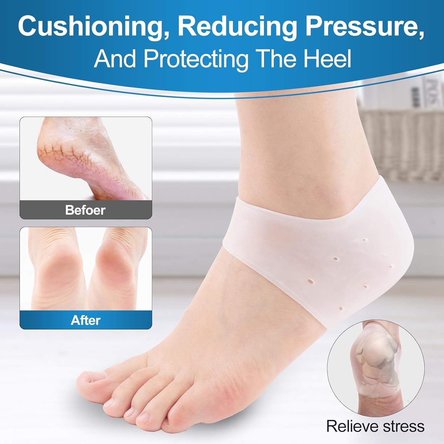 2 Pcs Silicone Gel Elastic Heel Socks Cracked Foot Moisturizing Skin Care US
