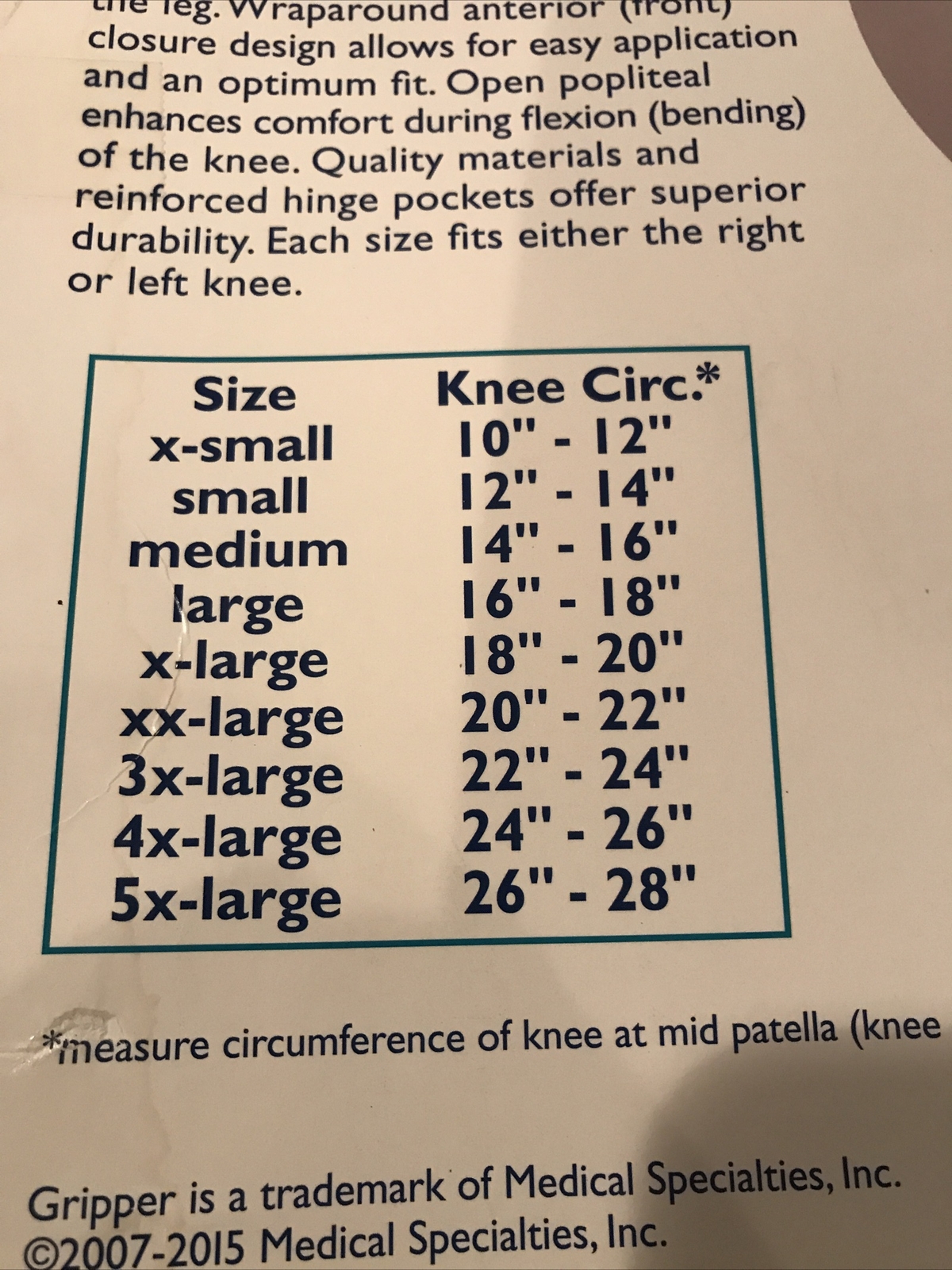 Knee Brace Med Spec Gripper Hinged Knee Brace X-Small New