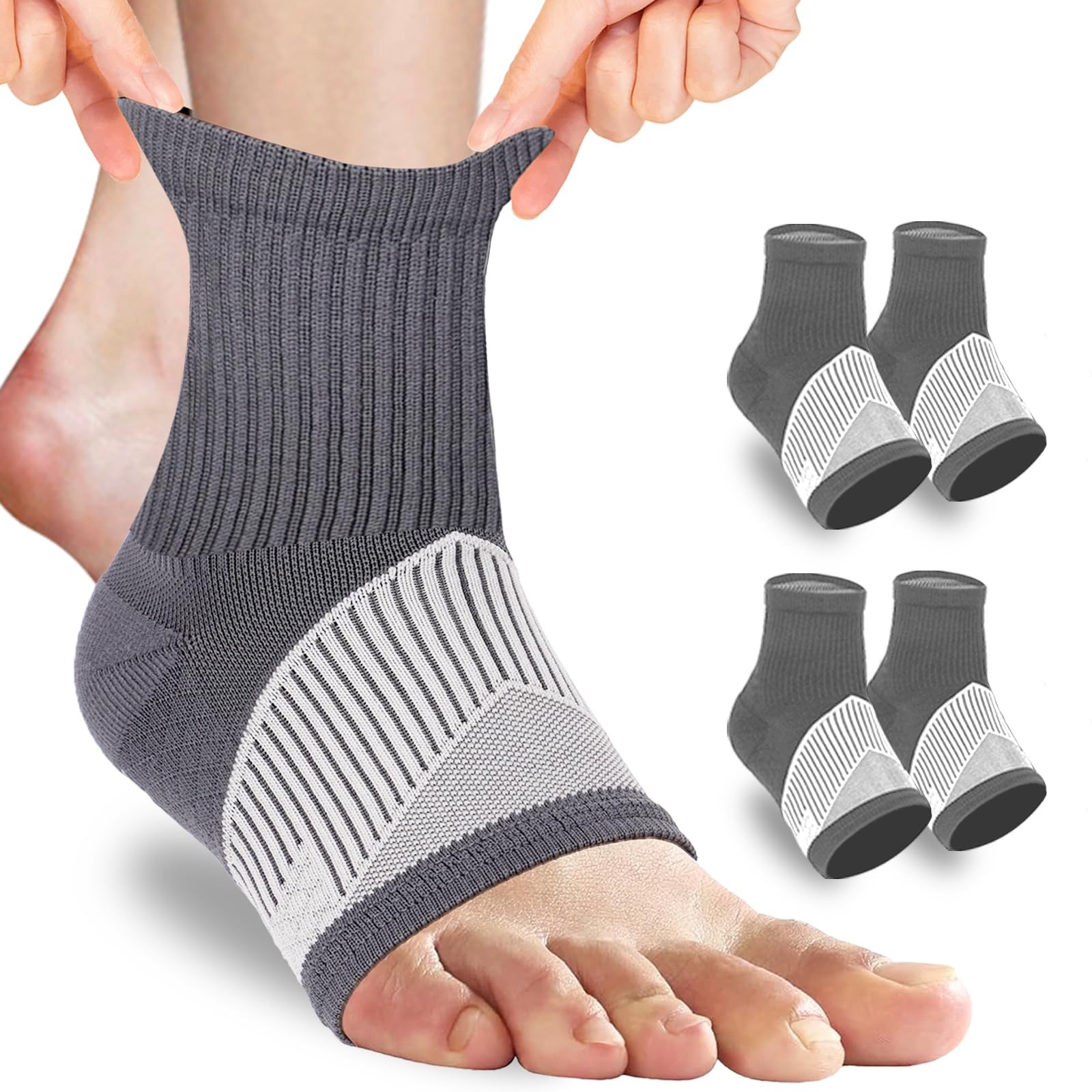 DRNAIETY 2 Pairs Ankle Brace Socks for Women & Men, Medium, Gray