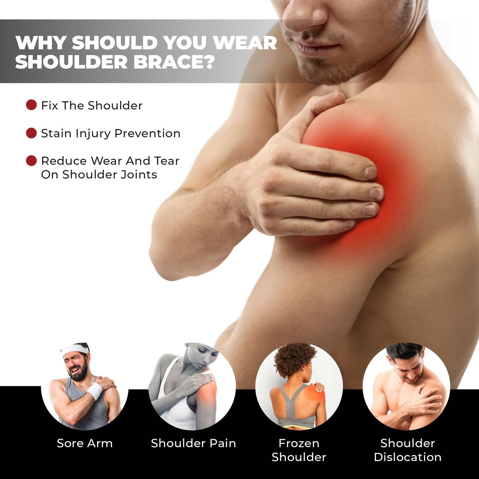 Astorn Adjustable Shoulder Brace for Torn Rotator Cuff with Large, Black